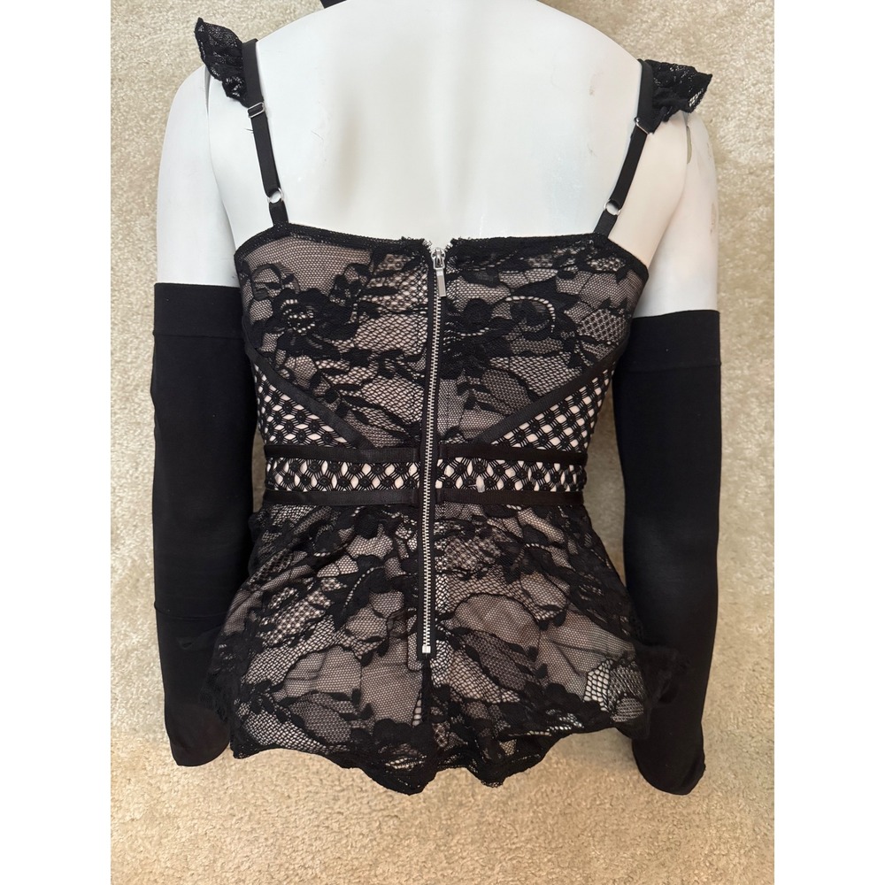 Vintage Y2K Bebe Lace Corset Bustier Top Black Dark Coquette Goth Peplum S - Picture 5 of 7